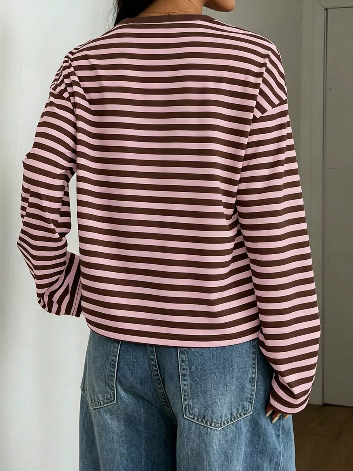 Full Size Casual Long-Sleeve Striped Crew Neck T-Shirt Plus Size  Shop One Place