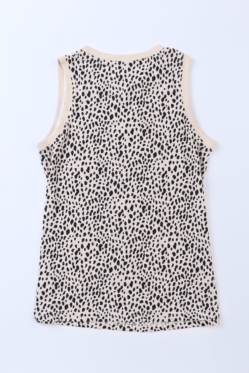 Red Leopard Trimmed Casual Round Neck Tank Top