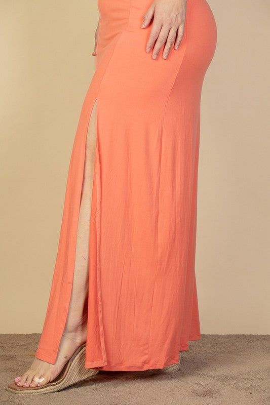 Plus Size Plunge Neck Thigh Split Maxi Dress  Shop One Place