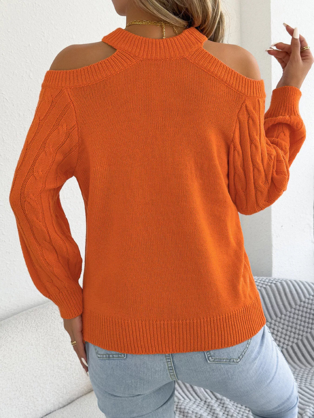Women's Cold Shoulder Cable Knit Sweater – view 7