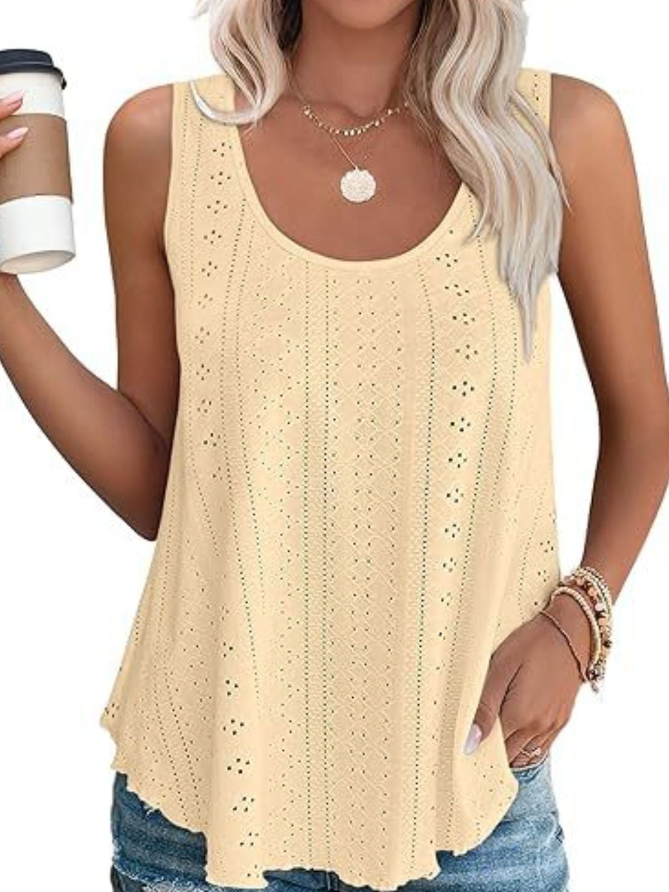 Eyelet Scoop Neck Tank  Shop One Place