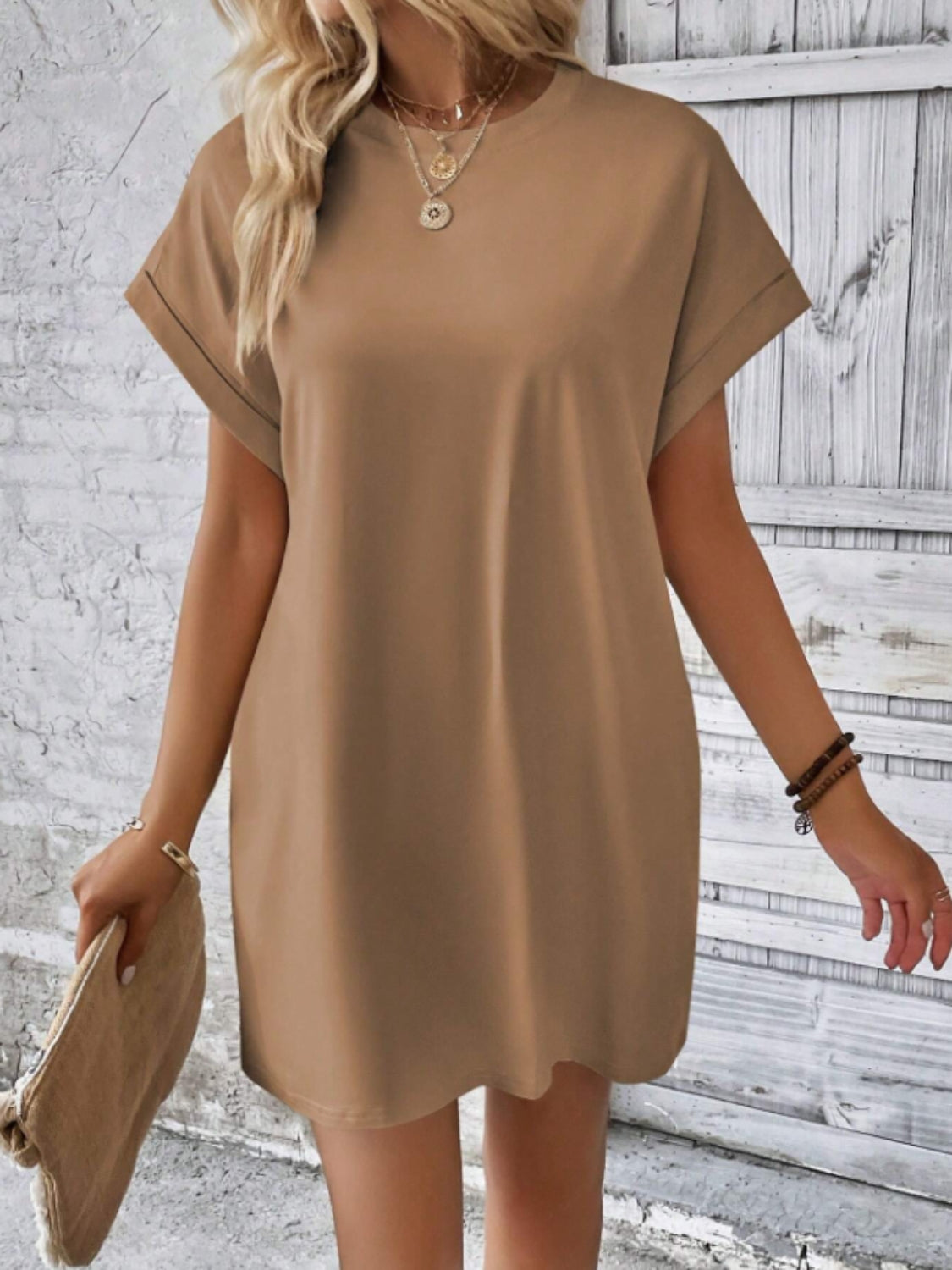 Short Sleeve Mini Tee Dress with Pockets  Shop One Place