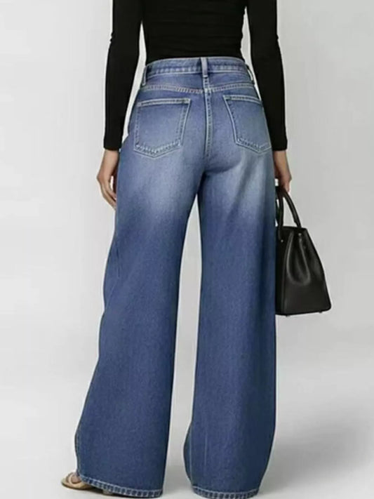Wide Leg Jeans with Eyelet Details  Shop One Place