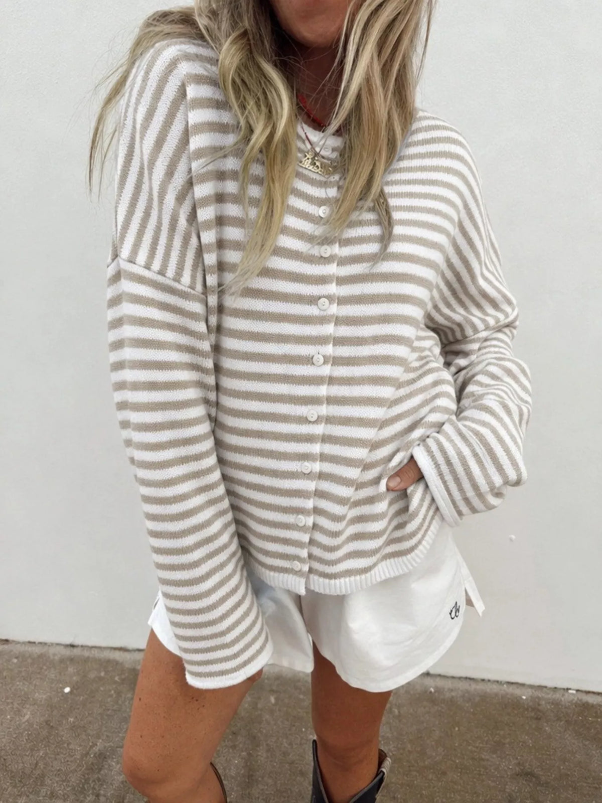 Women's Striped Button-Down Knit Cardigan – view 14