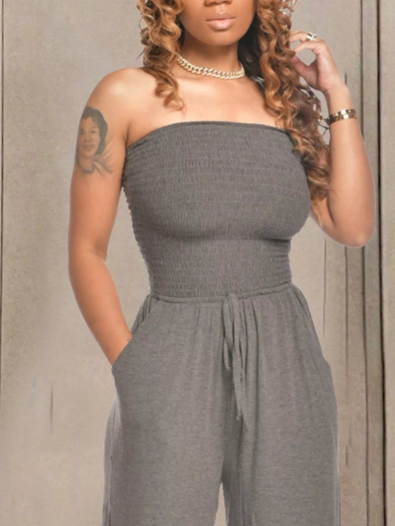 Strapless Smocked Wide-Leg Jumpsuit  Shop One Place