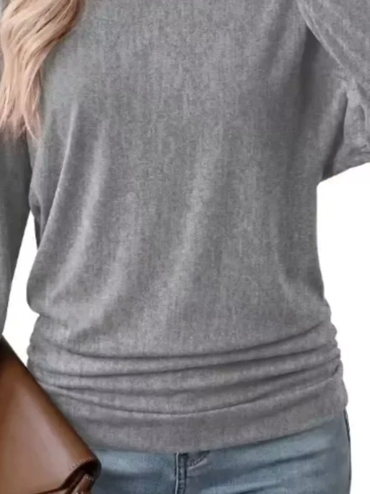 Women's Long Sleeve Crew Neck T-Shirt with Ruched Hem – view 4
