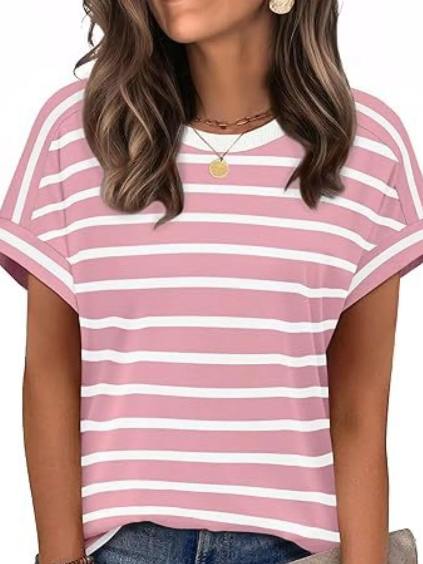 Striped Short Sleeve Casual T-Shirt  Shop One Place
