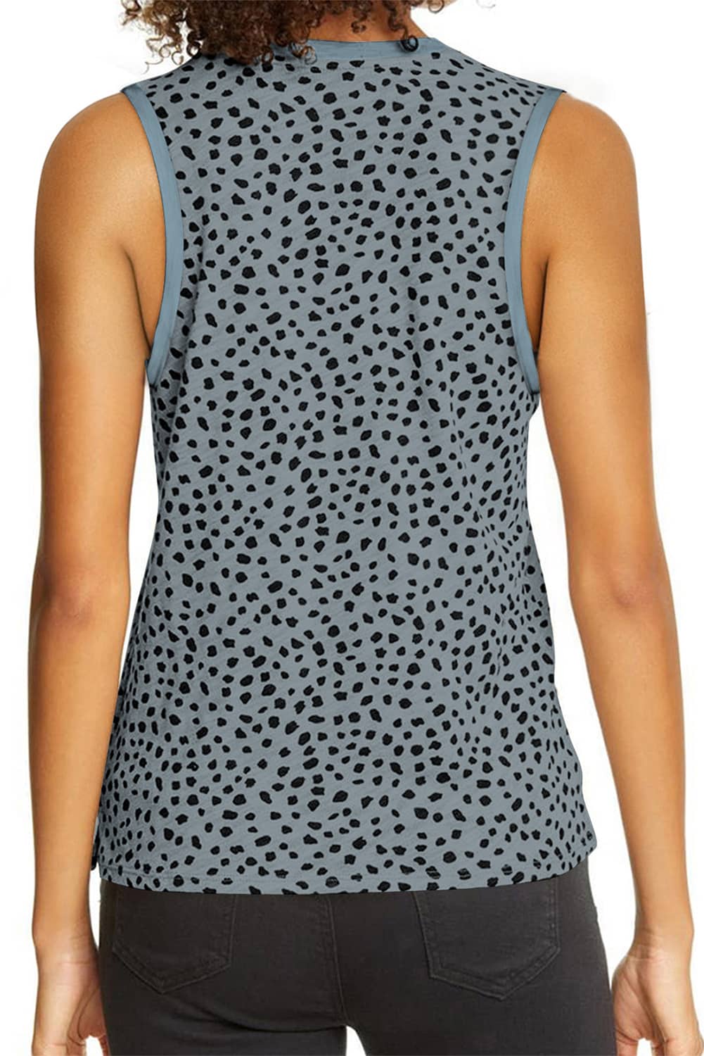 Red Leopard Trimmed Casual Round Neck Tank Top