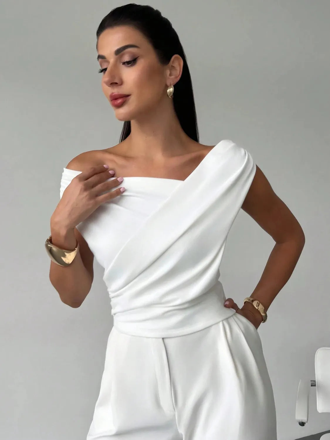 Asymmetrical Ruched Short Sleeve Top  Shop One Place