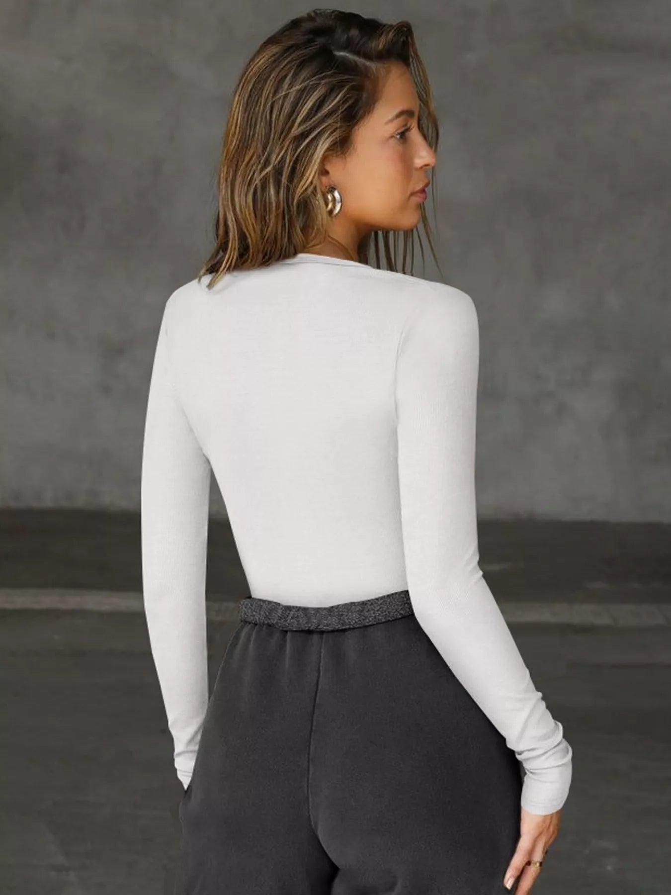 Deep V-Neck Long Sleeve Top  Shop One Place