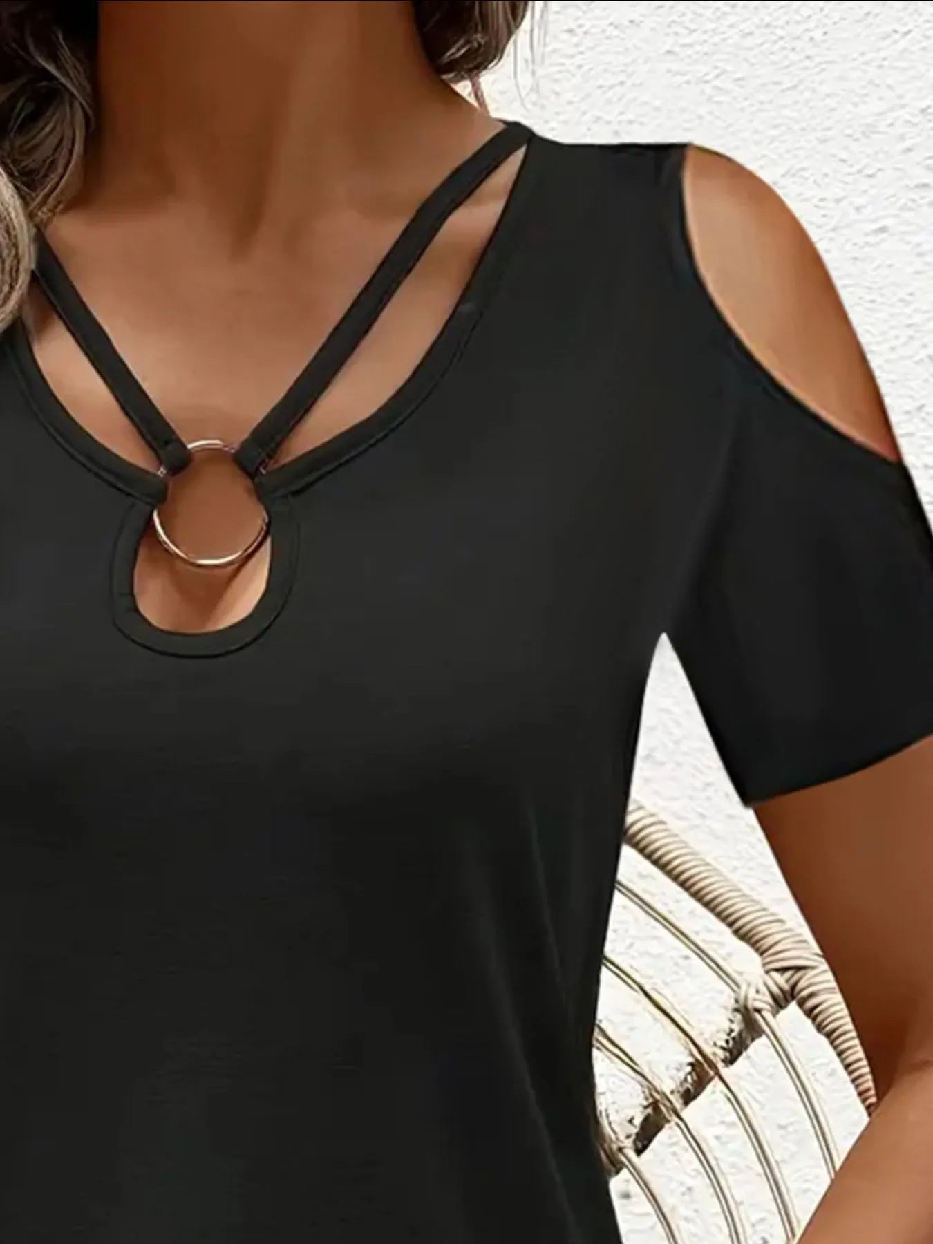 Cold Shoulder T-Shirt with Metal Ring Detail  Shop One Place