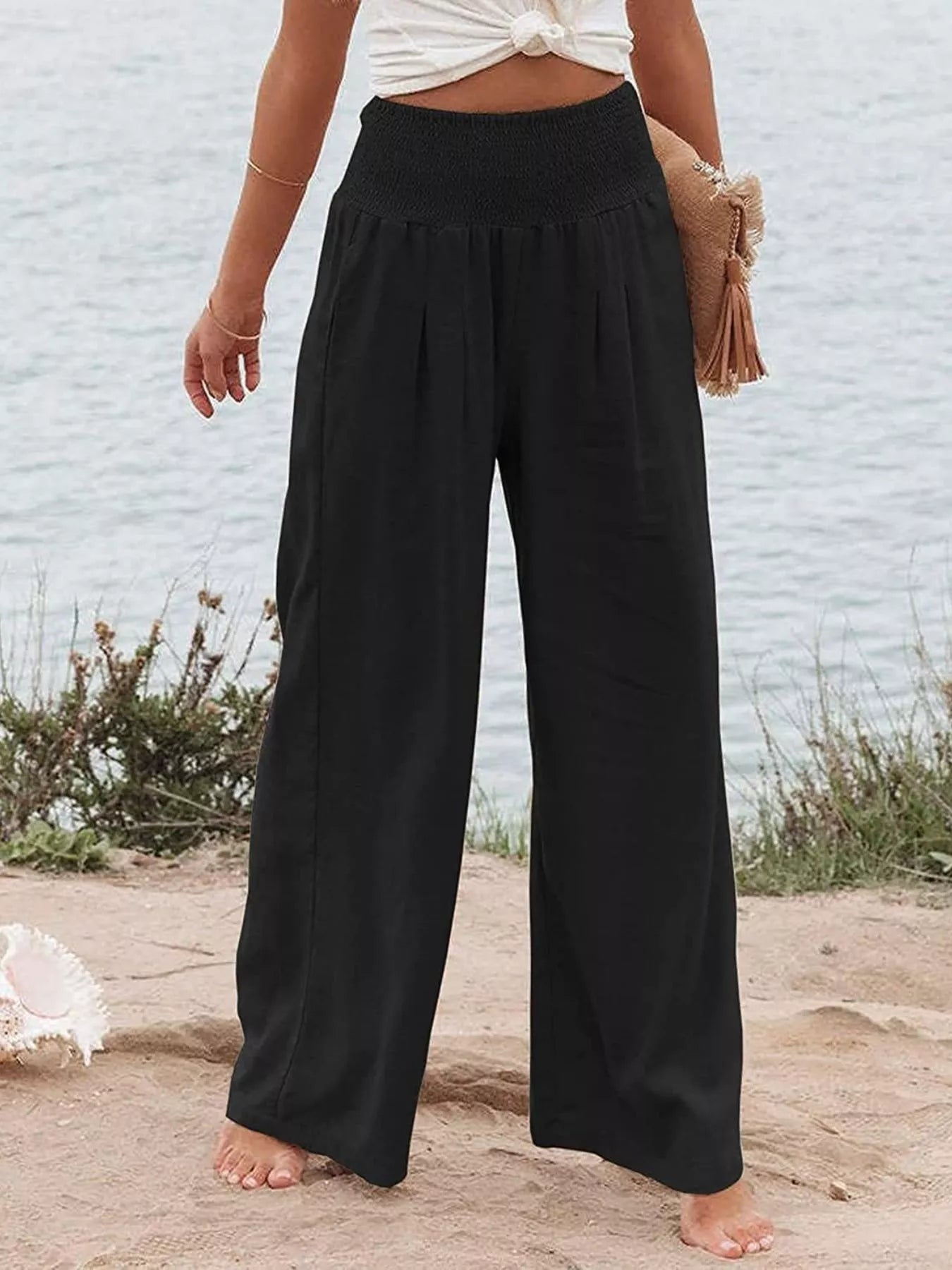 Smocked High Waisted Wide Leg Pants  Shop One Place