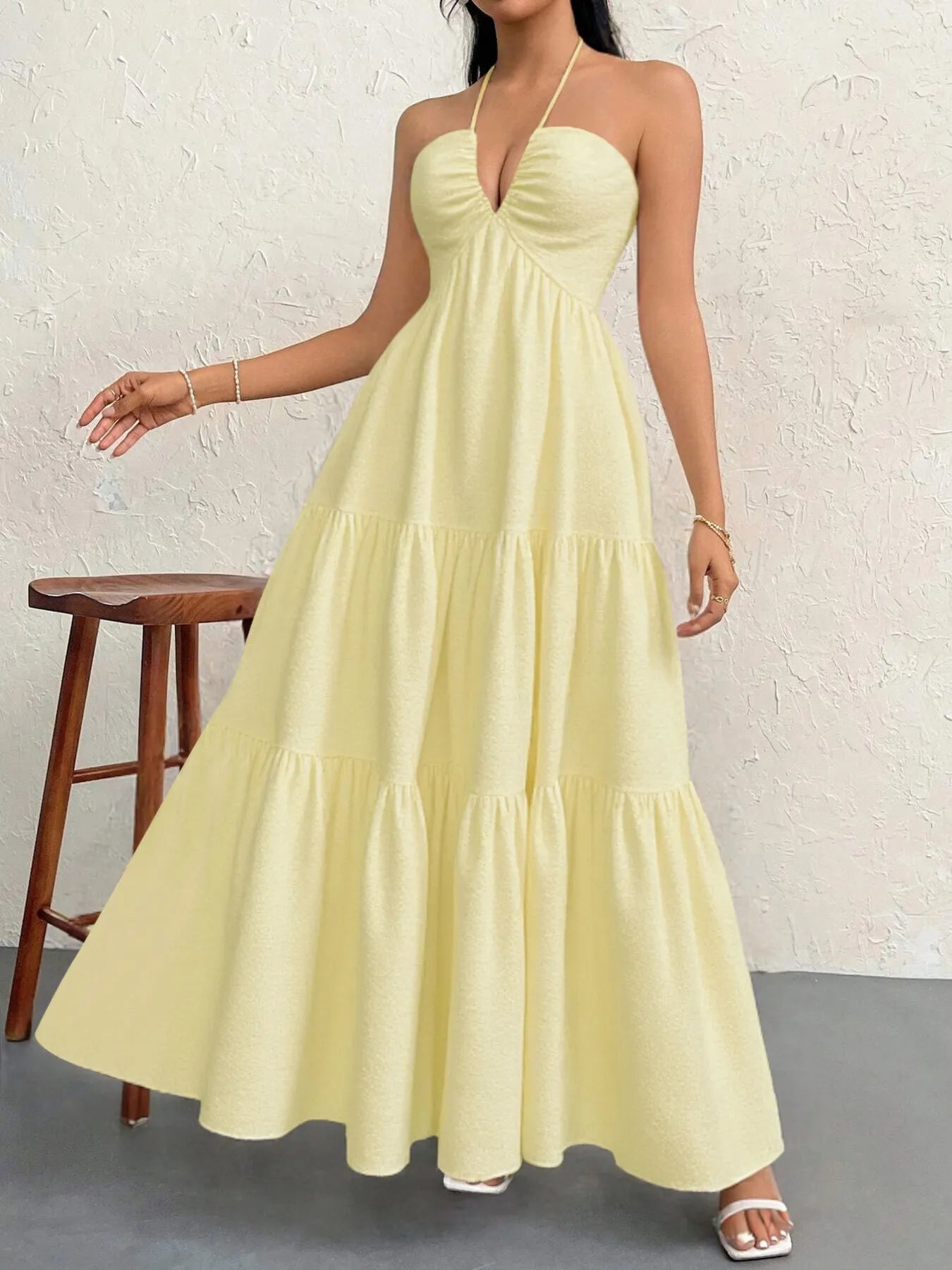 Halter Neck Tiered Maxi Dress  Shop One Place