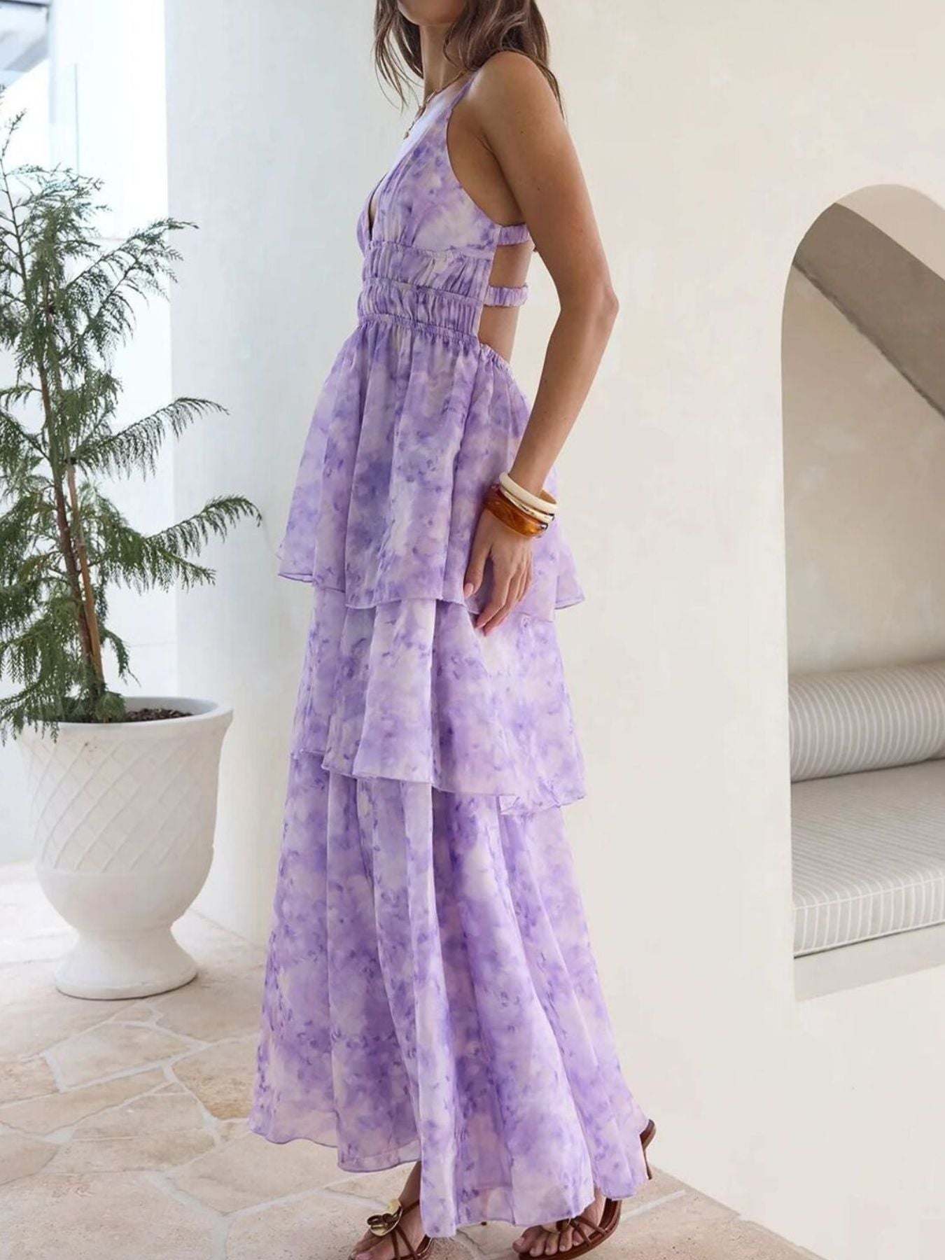 Tie-Dye Ruffled Layered Maxi Dress  Shop One Place