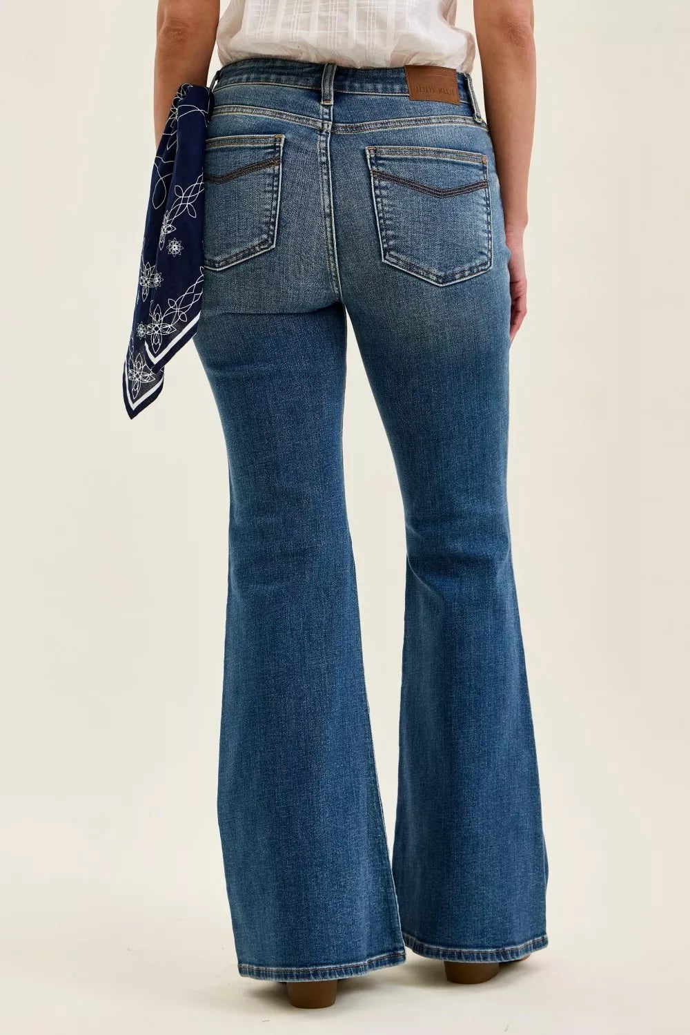 Judy Blue Mid Rise Jaqueline Flare with Triple Needle Back Pkts and Bandana Loop  Shop One Place