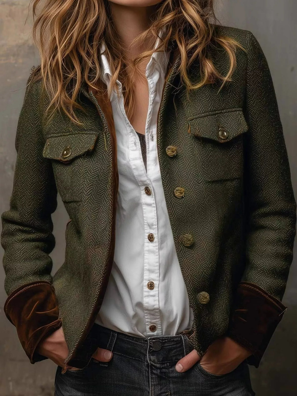 Women's Vintage Herringbone Tweed Blazer