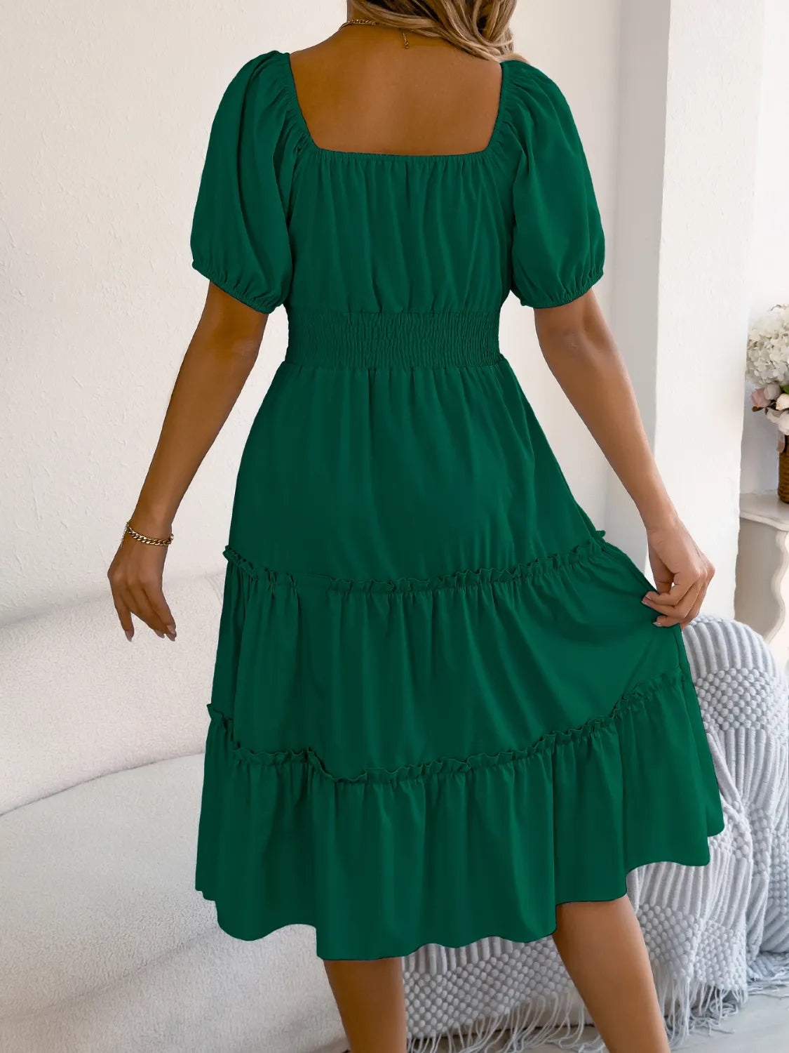 Square Neck Short Puff Sleeve Dress  Shop One Place
