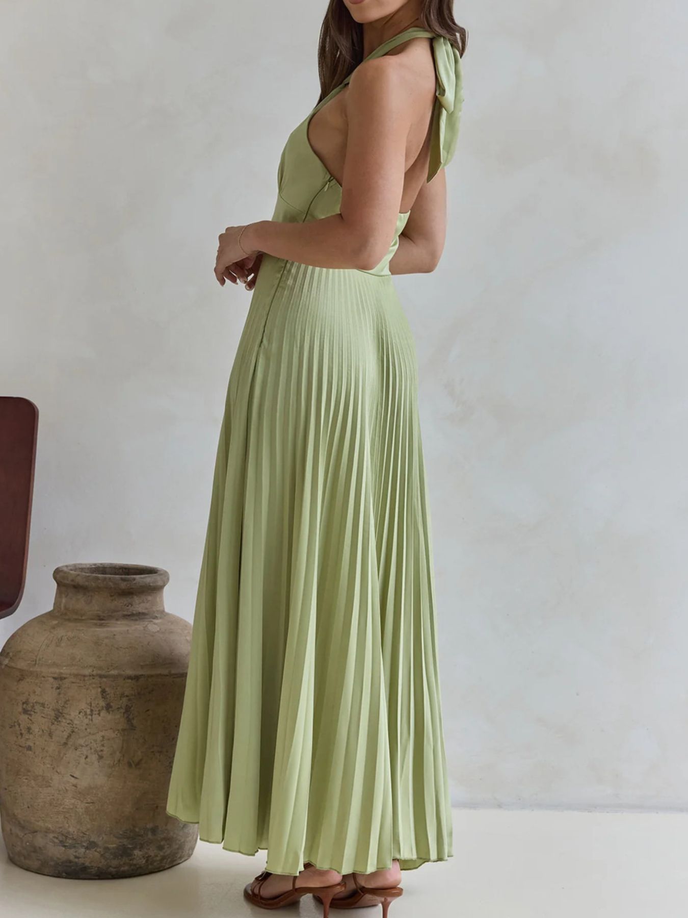 Halter Neck Pleated A-Line Dress  Shop One Place