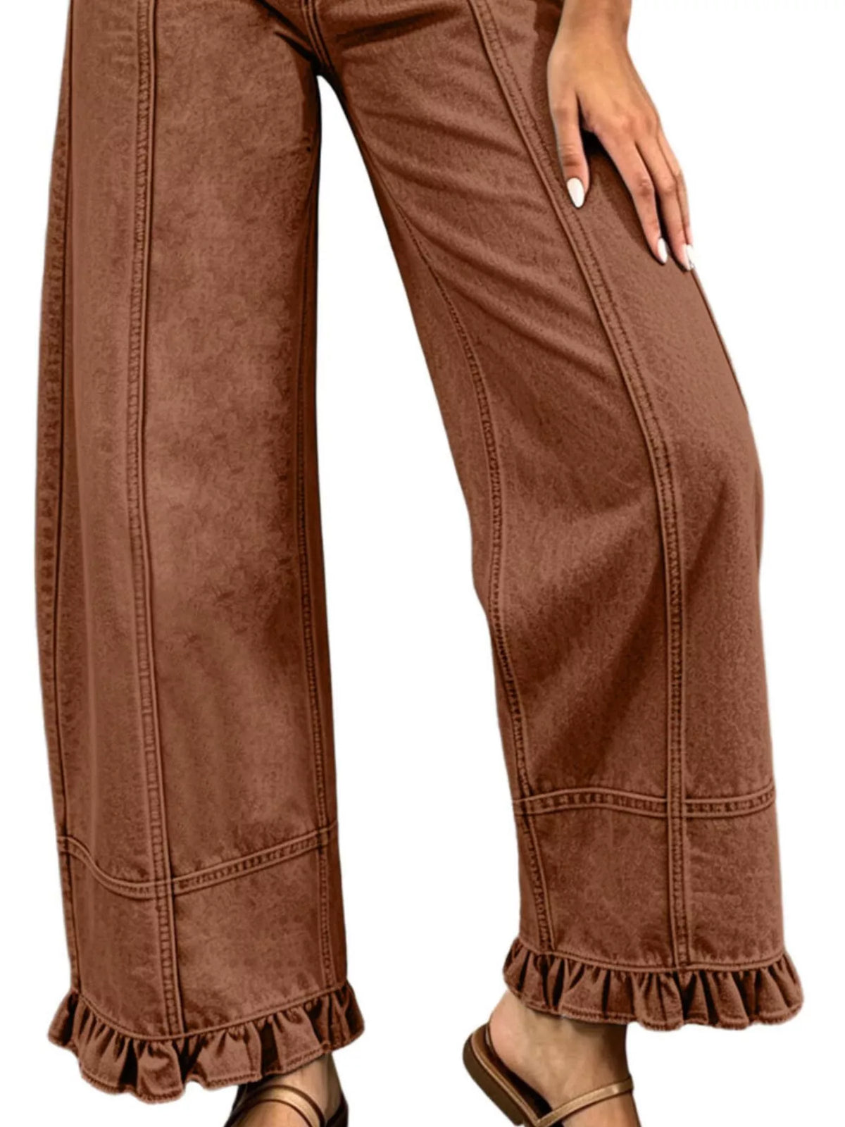 Full Size High-Waisted Wide-Leg Ruffled Hem Jeans Plus Size  Shop One Place