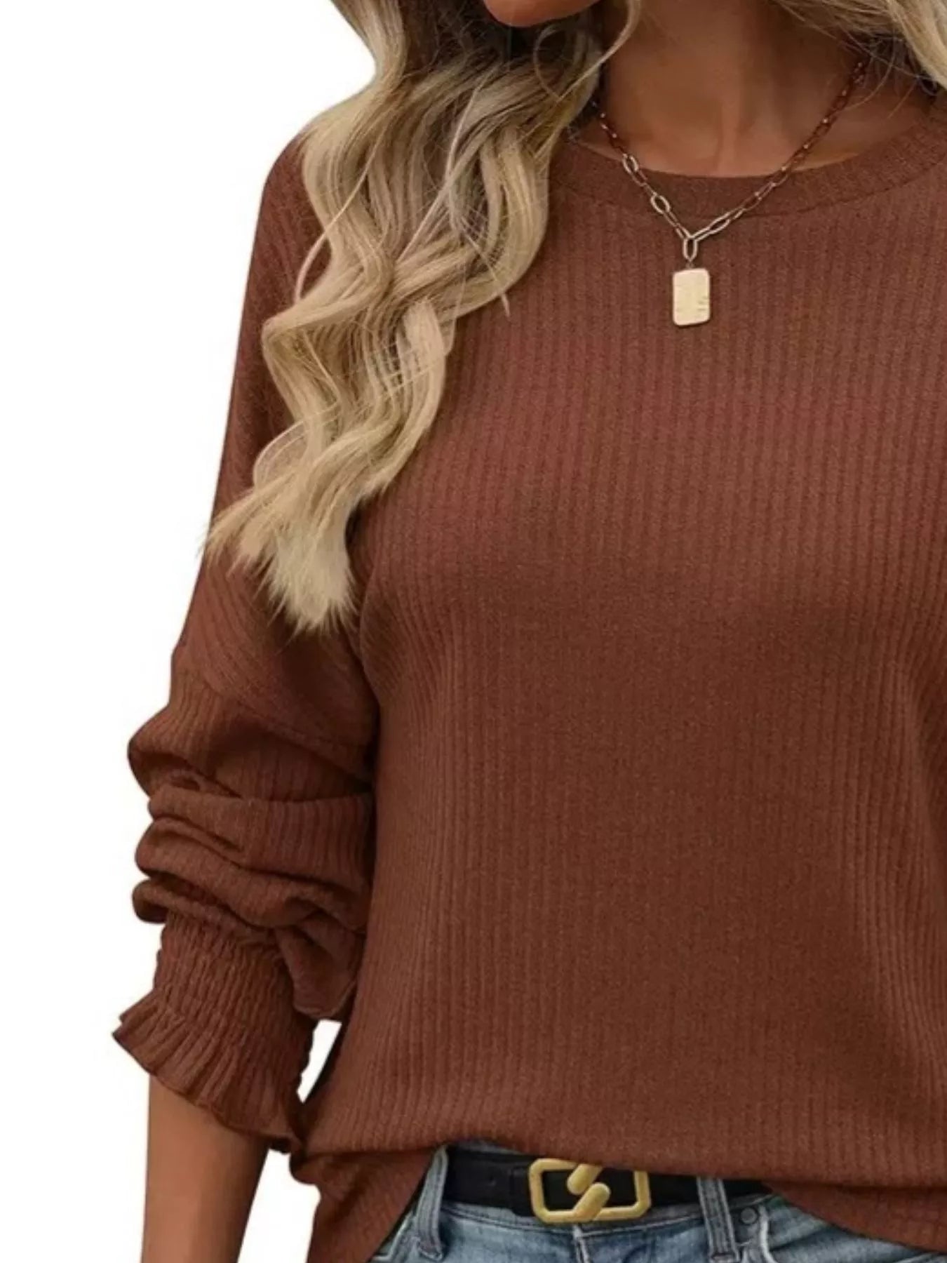 Ribbed Knit Long Sleeve T-Shirt  Shop One Place