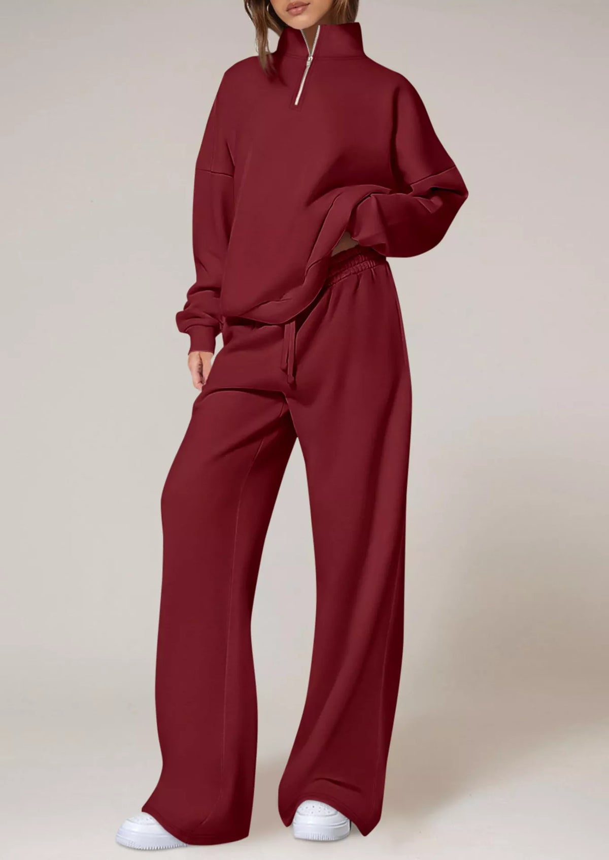 Half-Zip Sweatshirt and Wide-Leg Sweatpants Set  Shop One Place