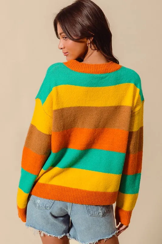 SO ME Multi Color Stripe Sweater with Ribbed Detail  Shop One Place