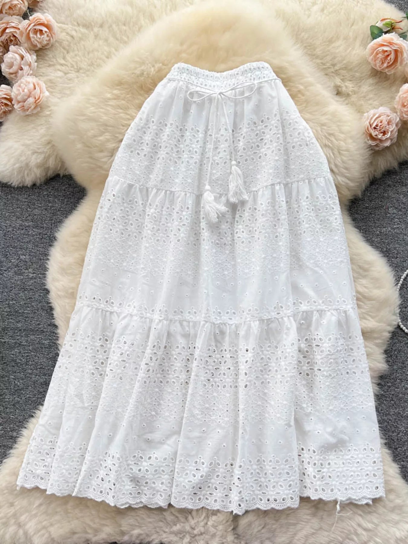 Eyelet Tiered Maxi Skirt  Shop One Place