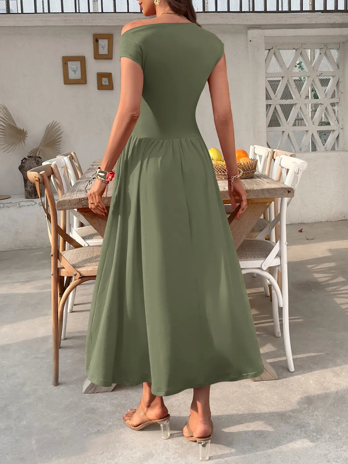 Single Shoulder Midi Dress with Pockets  Shop One Place