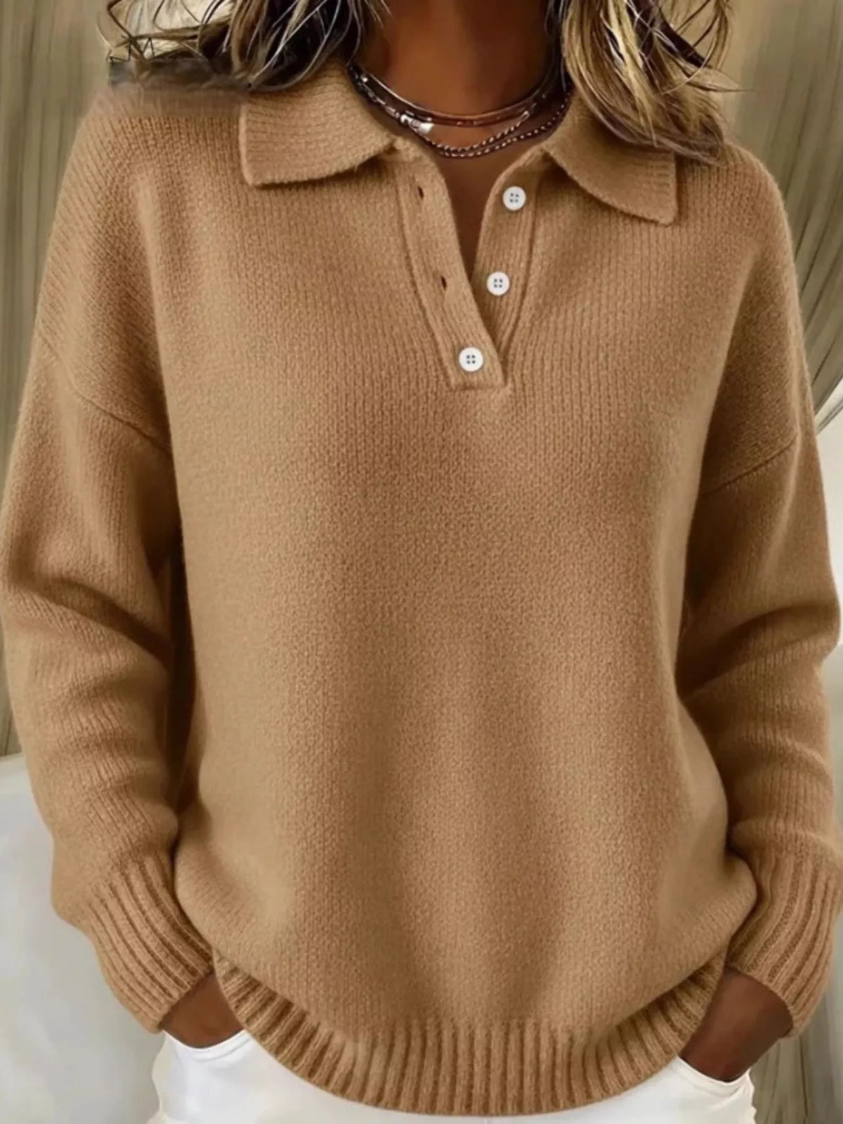Full Size Button Detail Dropped Shoulder Sweater Plus Size  Shop One Place