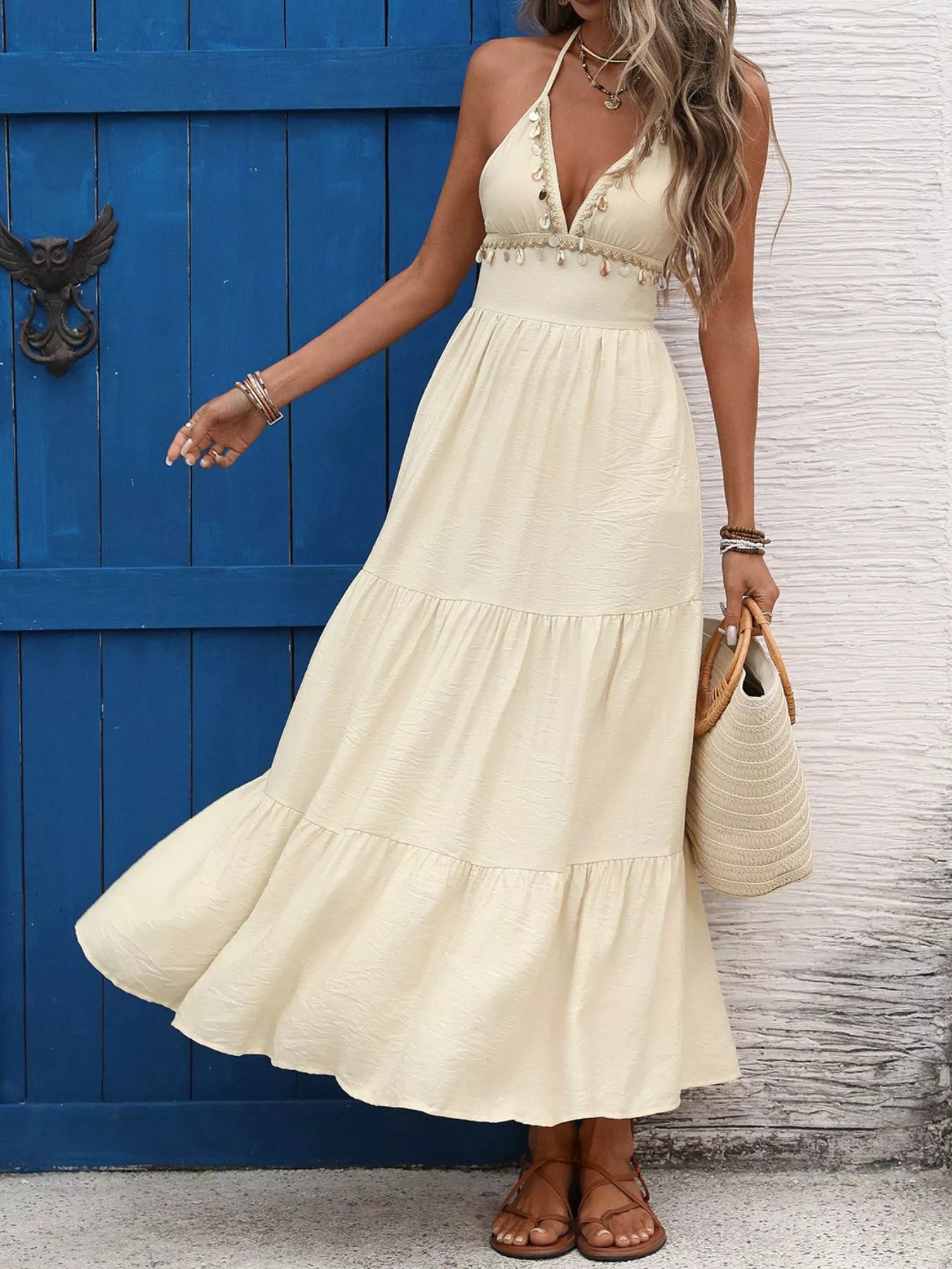 Halter Neck Tiered Maxi Dress  Shop One Place
