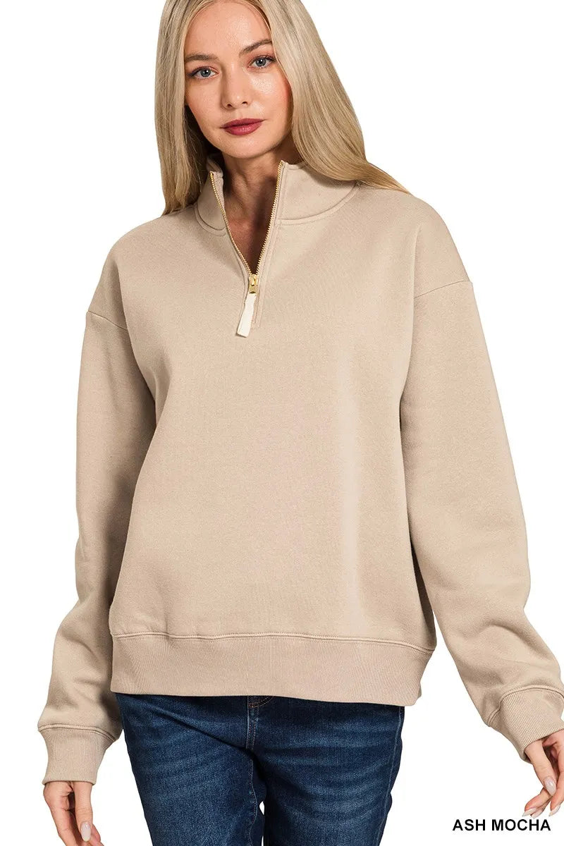 Zenana Fleece Half Zip Sweatshirt  Shop One Place