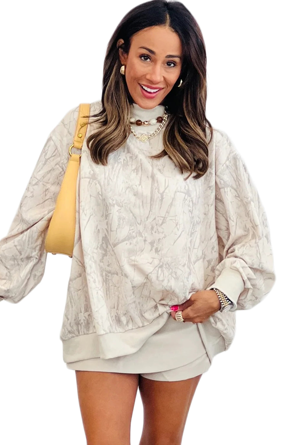 Camo Print Mock Neck Loose Sweatshirt