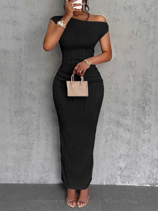 Textured Single Shoulder Bodycon Maxi Dress  Shop One Place