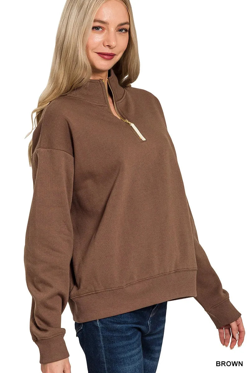 Zenana Fleece Half Zip Sweatshirt  Shop One Place