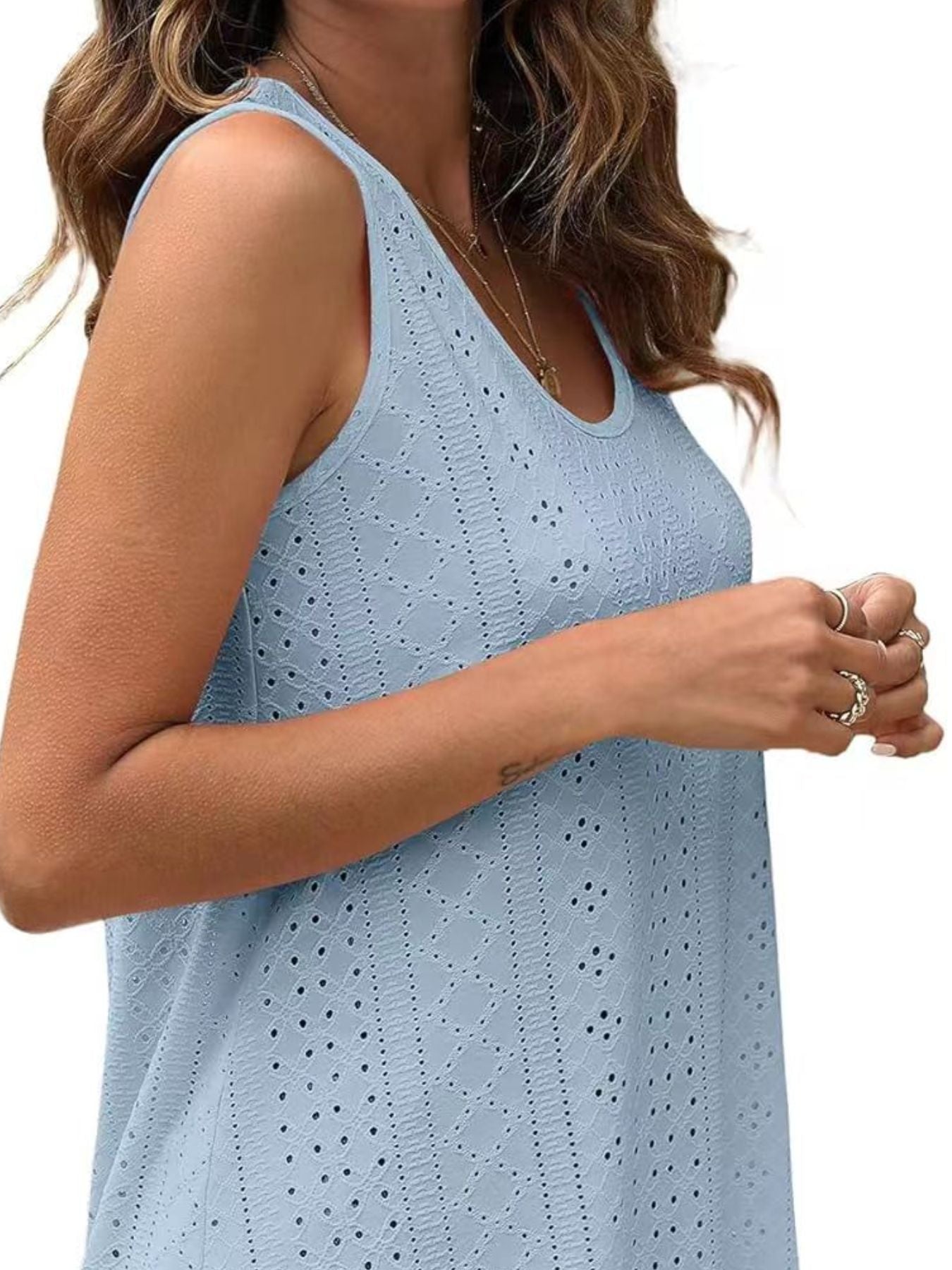 Eyelet Scoop Neck Tank  Shop One Place