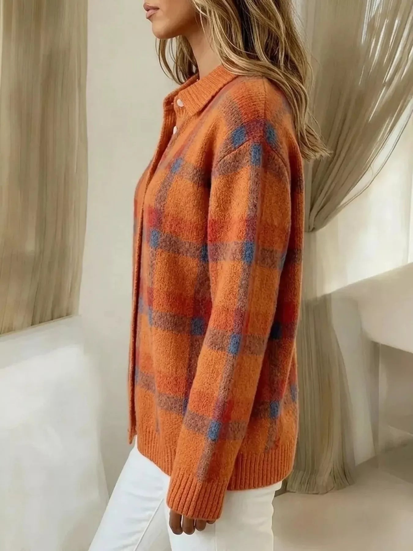 Plaid Button-Up Cardigan  Shop One Place