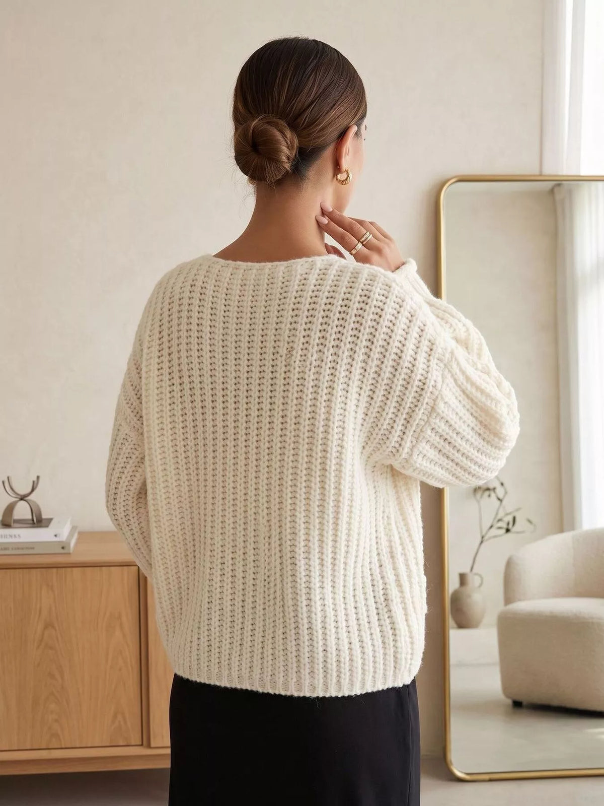 Ribbed Knit Cardigan with Gold-Tone Buttons  Shop One Place