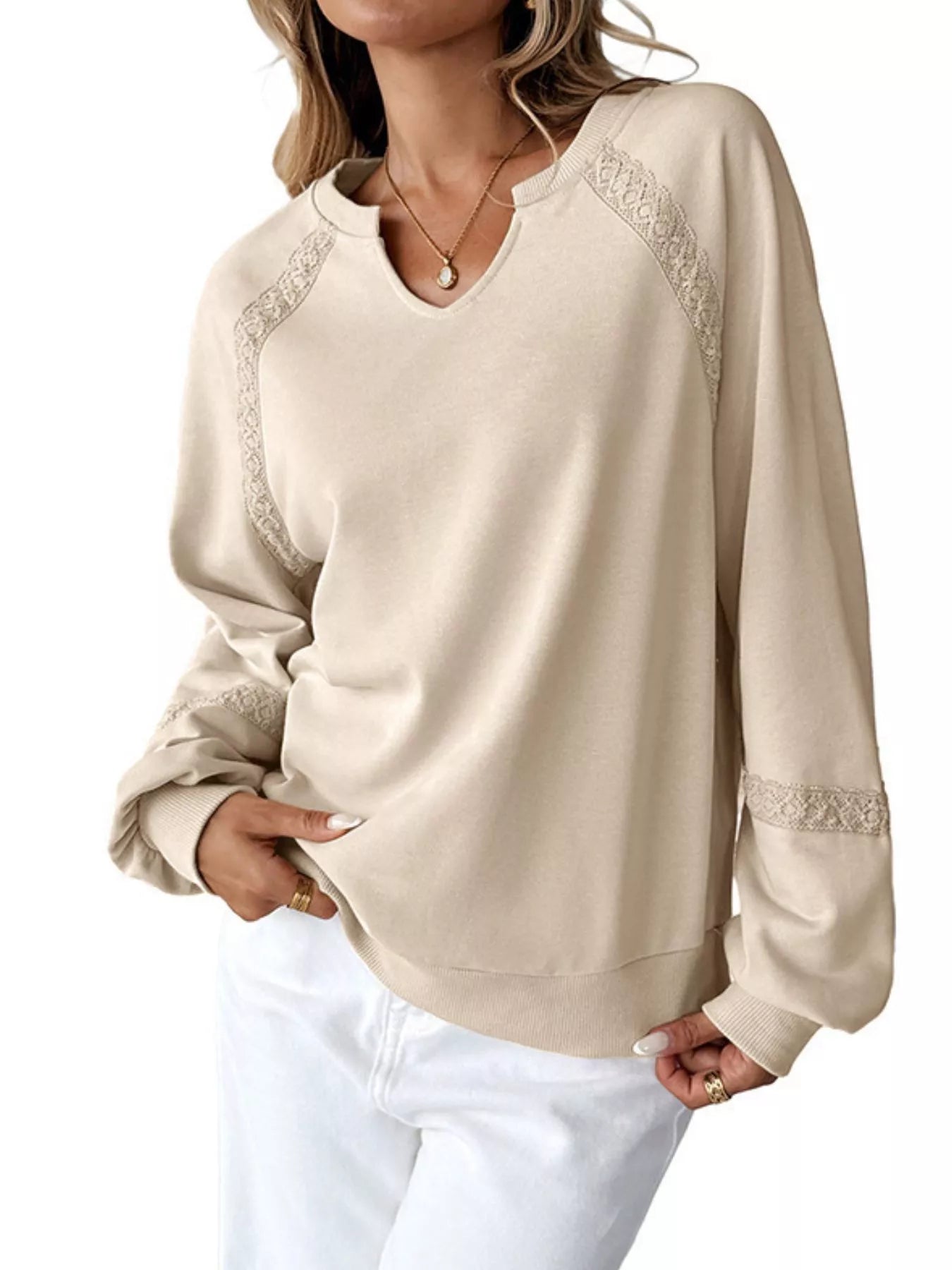 Notched Raglan Sleeve Sweatshirt  Shop One Place