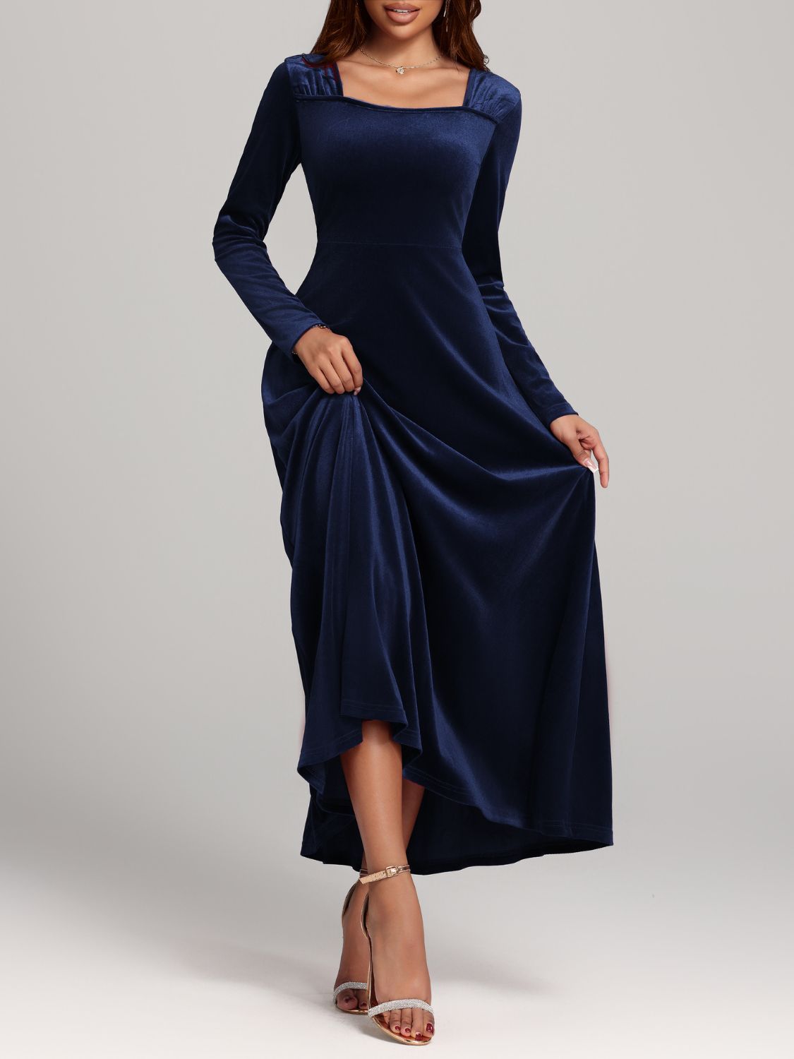 Square Neck Long Sleeve Velvet Dress  Shop One Place