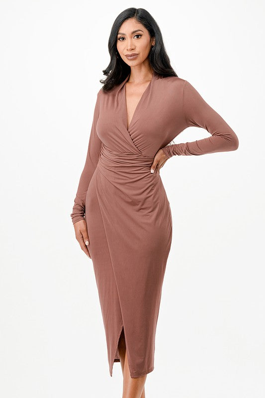 Criss Cross long sleeve midi dress