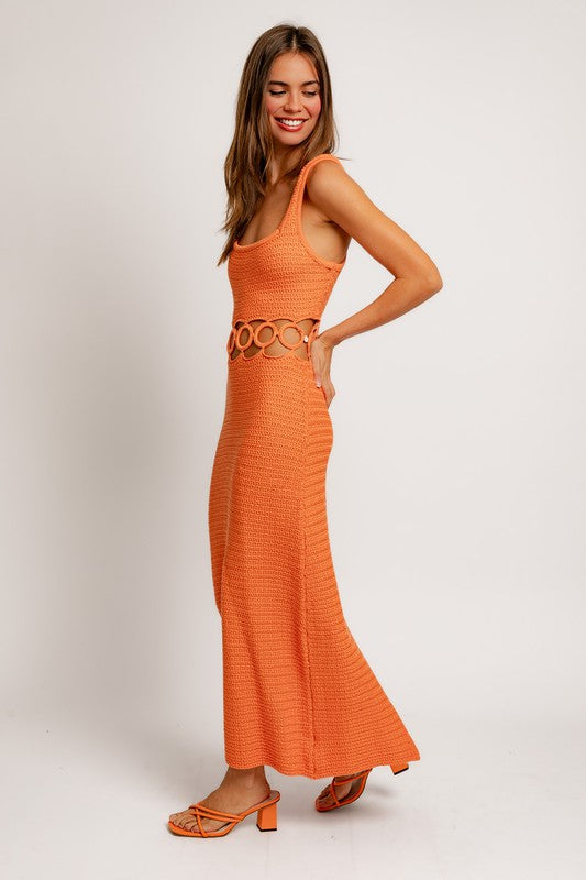 Square Neck Sleeveless Crochet Midi Dress