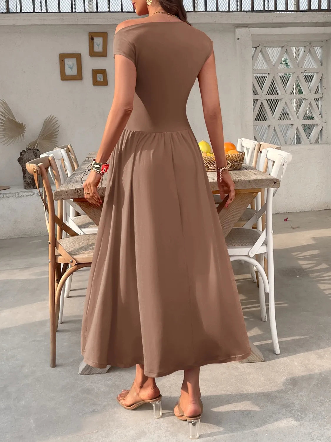 Single Shoulder Midi Dress with Pockets  Shop One Place