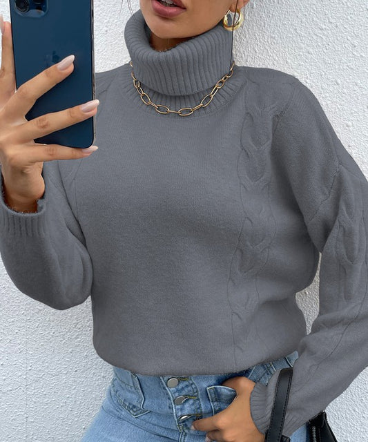 Grey Turtleneck Drop Shoulder Sweater  Shop One Place