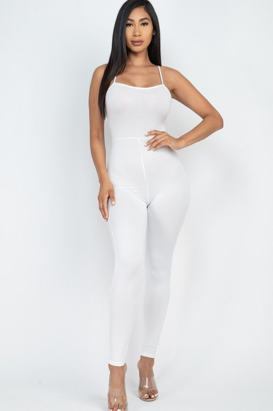 Criss-Cross Open Back Bodycon Jumpsuit