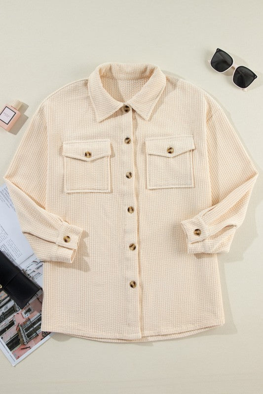Solid Corduroy Button-Up Pocketed Shacket  Shop One Place