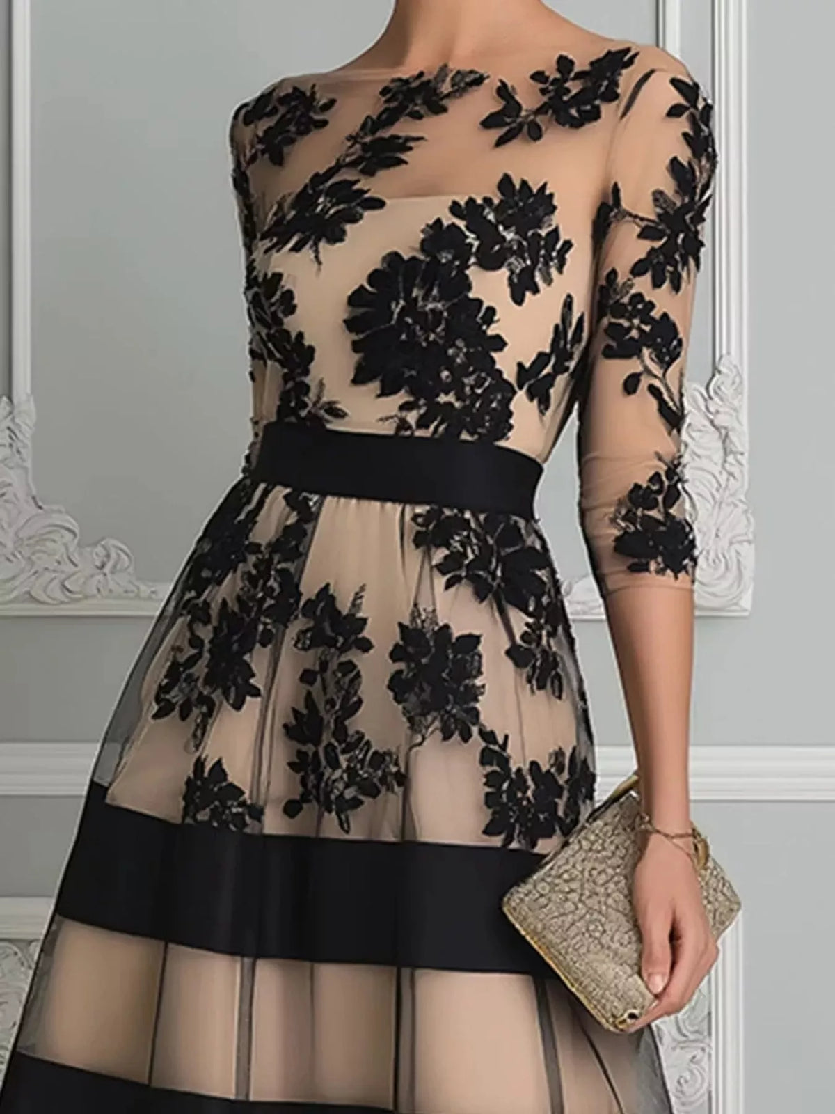 Women's Floral Tulle A-Line Midi Dress – view 2