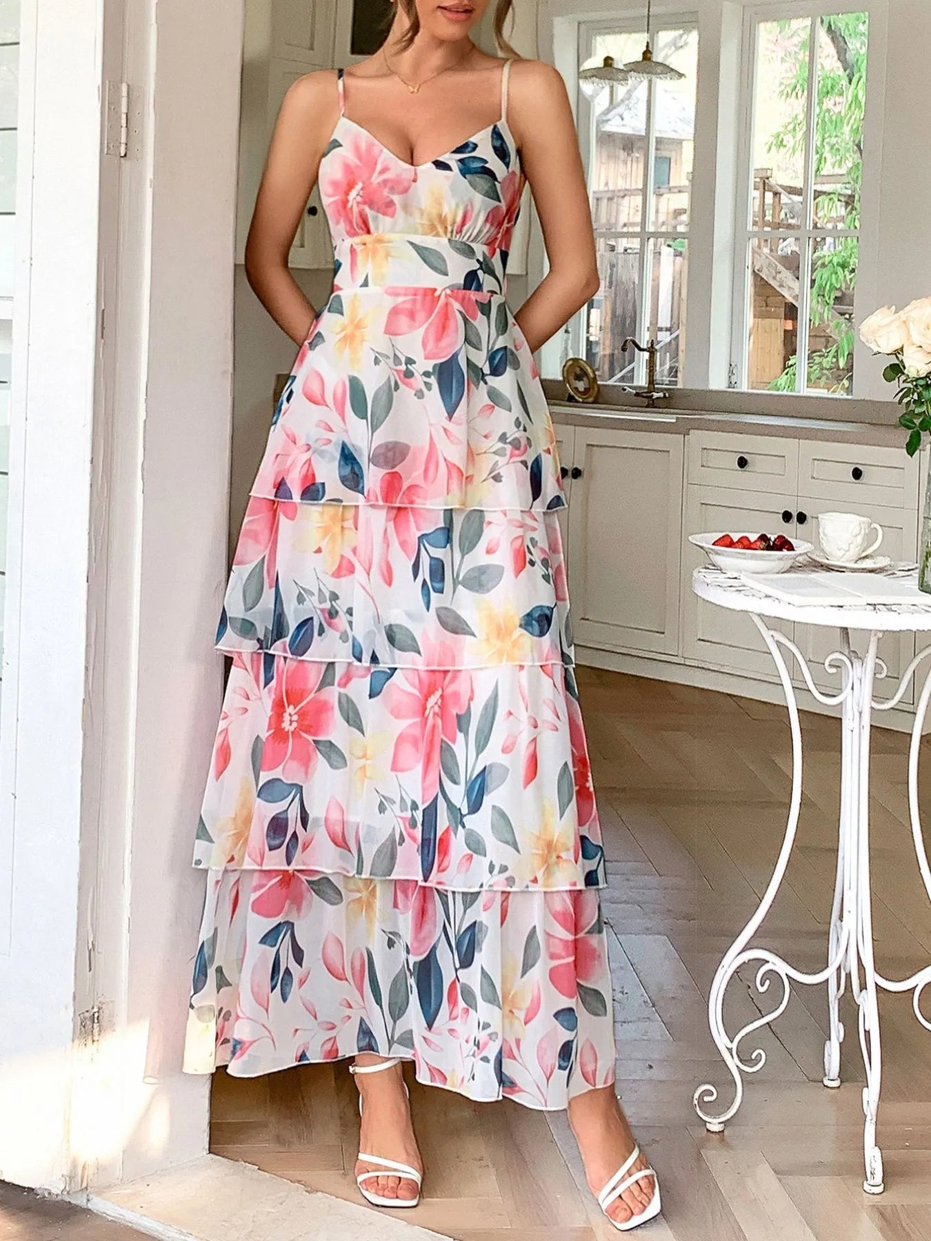 Floral Print Layered Maxi Cami Dress  Shop One Place