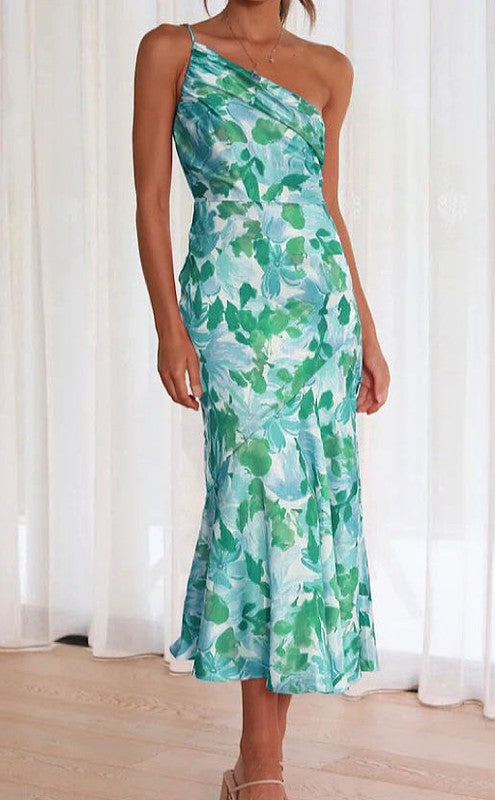 One shoulder floral print dress  Shop One Place