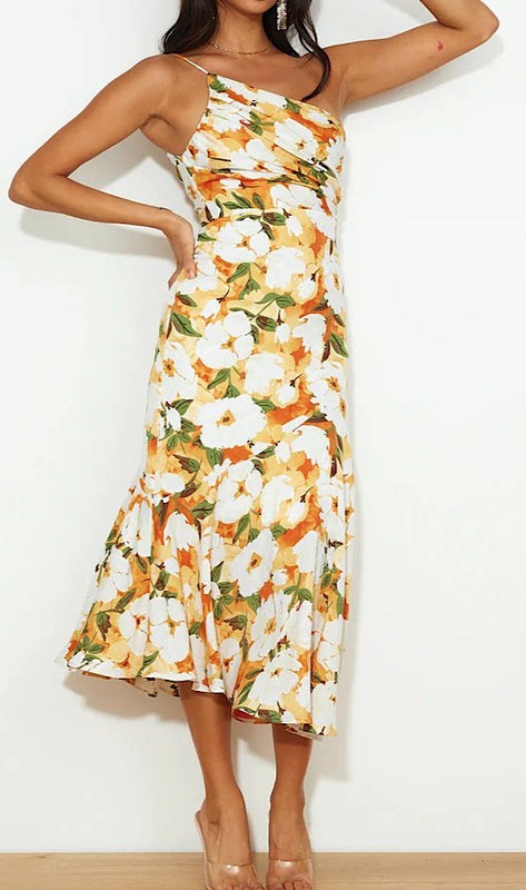 One shoulder floral print dress  Shop One Place