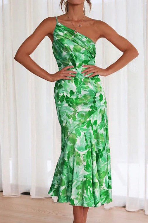One shoulder floral print dress  Shop One Place
